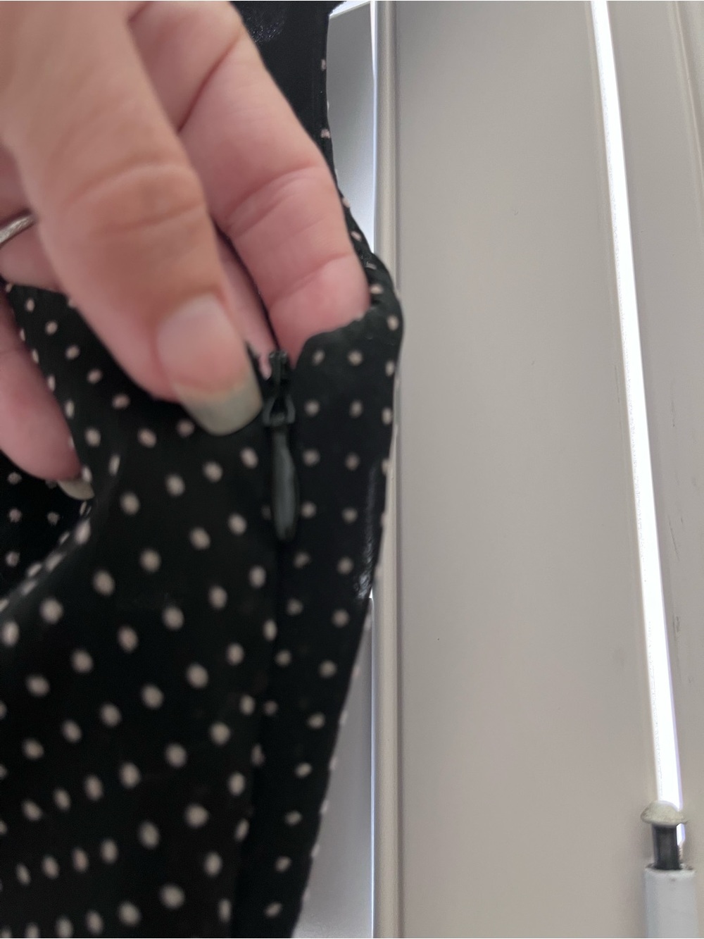 Ann Taylor LOFT Vintage Y2K Black and White Polka Dot Ruffle-Trim Midi Dress - Picture 6 of 6